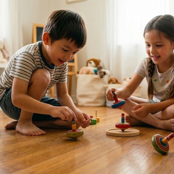 ClyPa Thick Base Wooden Lattu Toy – Long Stem Spinning Top | Handmade Indian Kids Toy