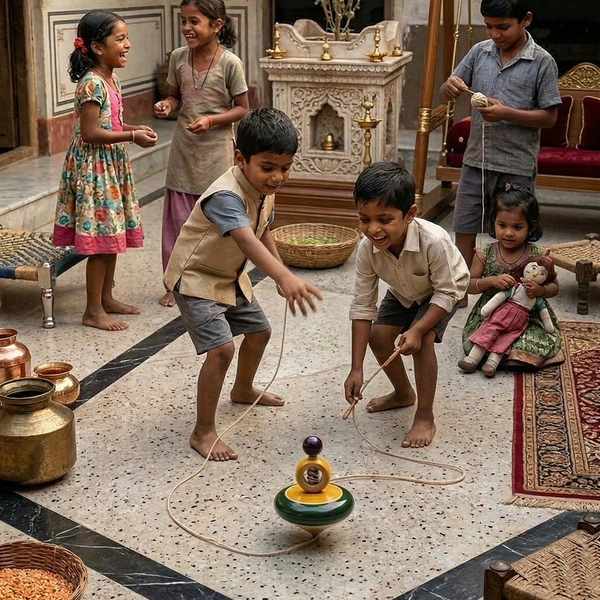 ClyPa Wooden Pull Cord Spinning Top – Bhovra Lattu Toy | Handmade Indian Classic Spinner