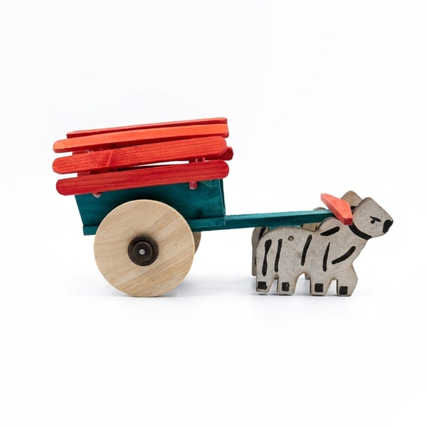 ClyPa Clypa Multicolor Handcrafted Wooden Traditional Bullock Cart Toy - 17cm X 9cm X 7cm