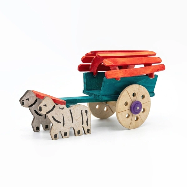 ClyPa Clypa Multicolor Handcrafted Wooden Traditional Bullock Cart Toy - 17cm X 9cm X 7cm
