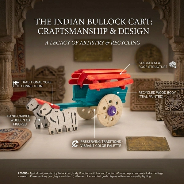 ClyPa Clypa Multicolor Handcrafted Wooden Traditional Bullock Cart Toy - 17cm X 9cm X 7cm