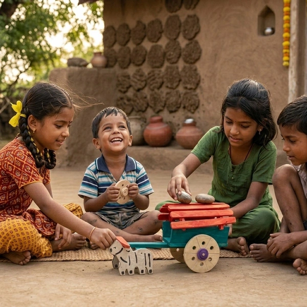 ClyPa Clypa Multicolor Handcrafted Wooden Traditional Bullock Cart Toy - 17cm X 9cm X 7cm