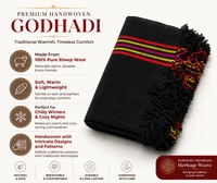 ClyPa Authentic Handwoven Dhangari Ghongadi | Pure Sheep Wool Traditional Blanket | Black with Traditional Border | Double Size - Weight: 2.5–3.5 kg (depending on your product), Length: 210 cm Width: 150 cm, Black, White