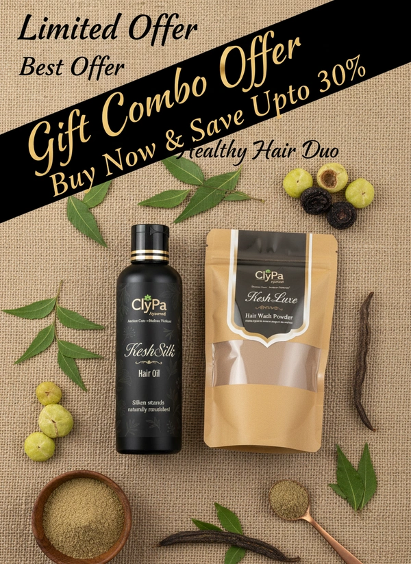 ClyPa Herbal Hair Oil and Powder Combo Pack – Natural Hair Growth Booster, Frizz Control, Root Repair & Scalp Detox - 50ml + 100gm