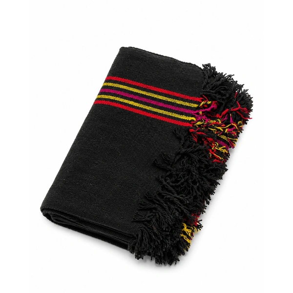 ClyPa Authentic Handwoven Dhangari Ghongadi | Pure Sheep Wool Traditional Blanket | Black with Traditional Border | Double Size - Weight: 2.5–3.5 kg (depending on your product), Length: 210 cm Width: 150 cm, Black, White