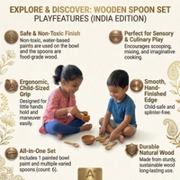 ClyPa Clypa Brown Wooden Child Safe Pretend Play Cooking Utensils Toy Spoon Set (Pack fo 4) - 9cm X 2cm X 1cm