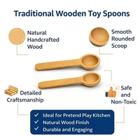 ClyPa Clypa Light Brown Traditional Wooden Natural Handcrafted Play Kitchen Toy Spoons Set (Pack fo 2) - 9cm X 2cm X 1cm