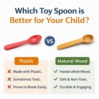 ClyPa Clypa Light Brown Traditional Wooden Natural Handcrafted Play Kitchen Toy Spoons Set (Pack fo 2) - 9cm X 2cm X 1cm