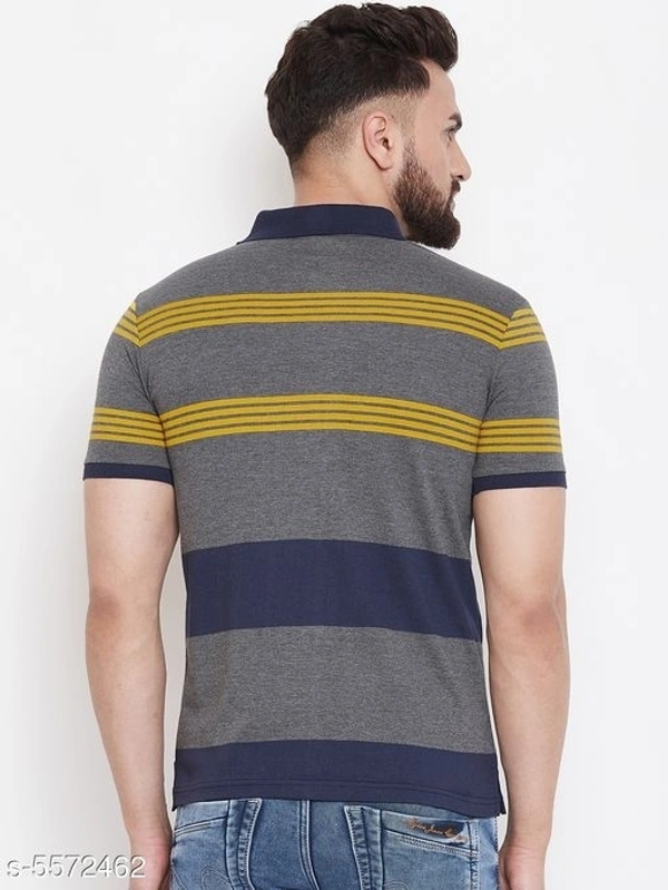 Austin Wood Men's Grey Striped Polo Neck T-shirt - XXL