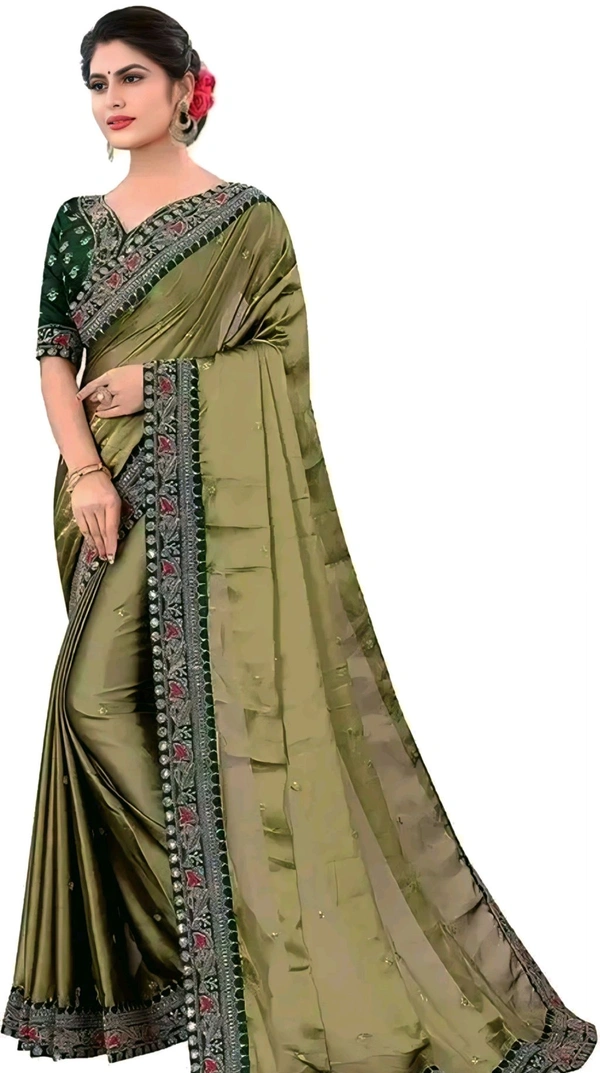 Women's Designer Party Wear Bollywood Saree With Blouse - Green, Free Size