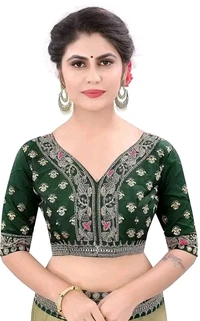 Women's Designer Party Wear Bollywood Saree With Blouse - Green, Free Size