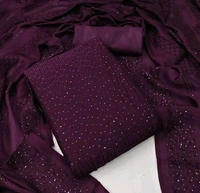 Women's Purple Stripe Embellished Chanderi Cotton Suits - Purple, Free Size