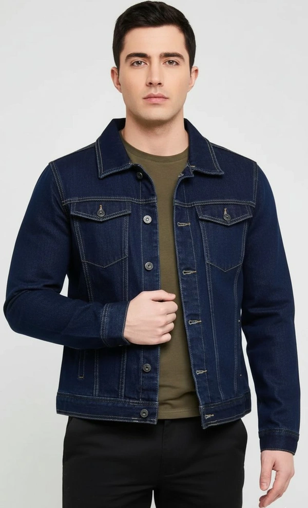 Dark Blue Denim Jacket For Men - Dark Blue, M