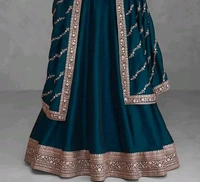 Embroidered Zari Wedding Gown And Dupatta Set - Blue, XXL
