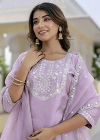 Embroidered Kurta With Dupatta And Pent Set - Maroon, XXL