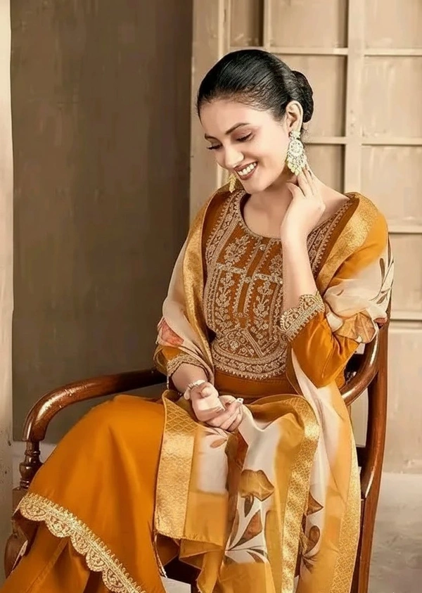 Dhruhi Women's Kurta And Pant With Dupatta Set - mustard, S