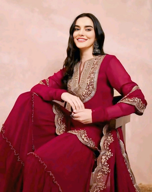 Sharara|Saree Kurta Set For Women - Maroon, L