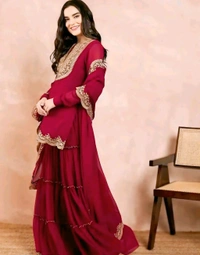 Sharara|Saree Kurta Set For Women - Maroon, L
