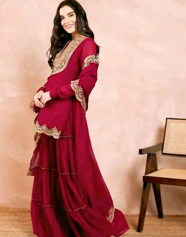 Sharara|Saree Kurta Set For Women - Maroon, L