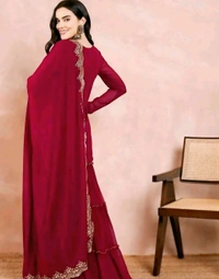 Sharara|Saree Kurta Set For Women - Maroon, L