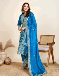 Chinon Silk Kurti With Embroidered Palazzo And Dupatta Set - White, S