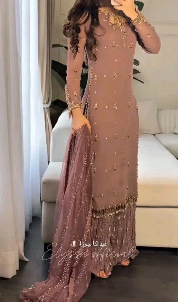 Sharara Suit - Brown, XL