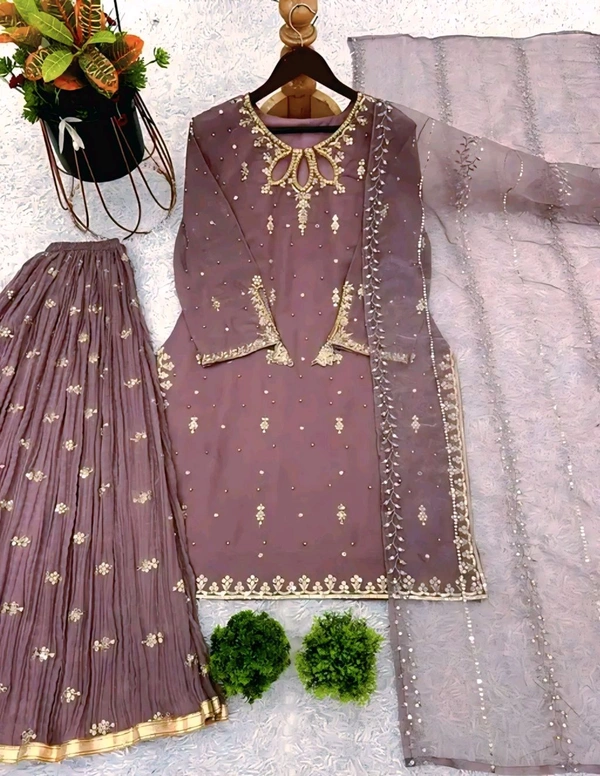 Sharara Suit - Brown, XL