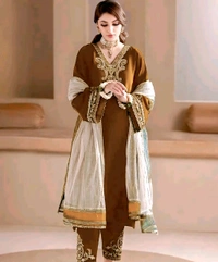 Embroidered kurta With Bottom And Dupatta Set - mustard, XXL