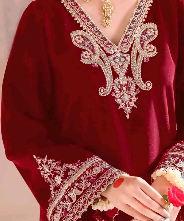 Embroidered kurta With Bottom And Dupatta Set - mustard, XXL