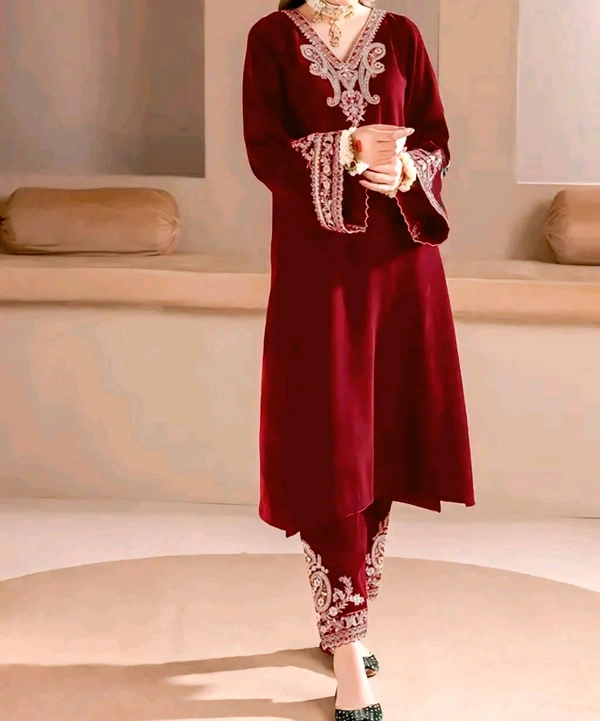Embroidered kurta With Bottom And Dupatta Set - mustard, XXL