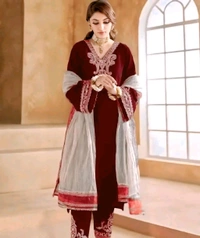 Embroidered kurta With Bottom And Dupatta Set - mustard, XXL