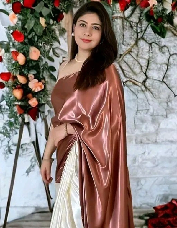 Women Satin Silk With Unstitched Blouse Piece - Maroon, Free Size