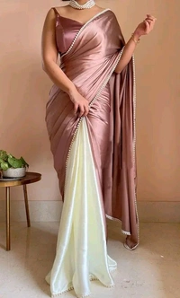 Women Satin Silk With Unstitched Blouse Piece - Maroon, Free Size