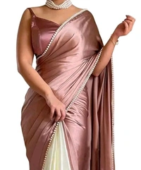 Women Satin Silk With Unstitched Blouse Piece - Maroon, Free Size