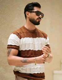 Texture Round Neck Half Sleeve T-shirt - White, L