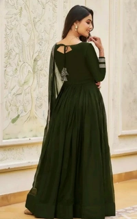 KADER FAB Women Georgette Sequence Embroidered Anaarkali Kurti - Green, XL