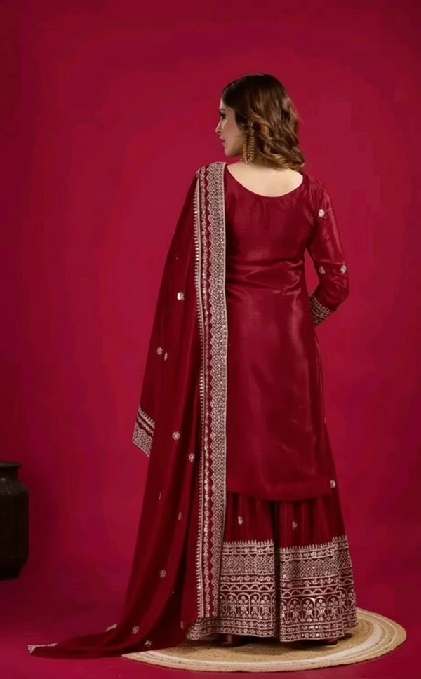 KRISHA FASHION Presenting Heavy Embroidery Work Top-Plazo - XXL, Maroon