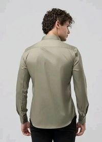 Men Relaxed Fit Satin Shirt - L, Olive