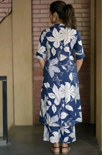 BEYHADH Floral Printed Mandarin Collar A-line Kurta And Palazzo - XXL, Blue