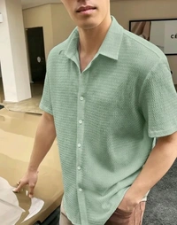 Textured Men Shirt - XXL, Mint Green