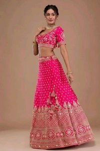 Lehenga Choli Satin Silk Blend - Semi Stitched, Pink