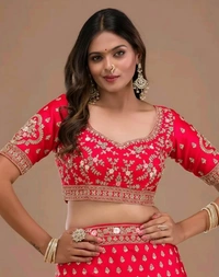 Lehenga Choli Satin Silk Blend - Semi Stitched, Pink