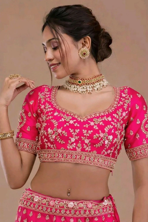 Lehenga Choli Satin Silk Blend - Semi Stitched, Red