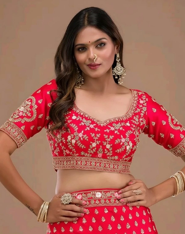 Lehenga Choli Satin Silk Blend - Semi Stitched, Red