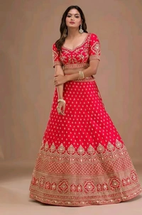 Lehenga Choli Satin Silk Blend - Semi Stitched, Red
