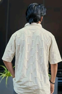 JUMP CUT Grid Textured Collared Neck Half Sleeve Shirt For Men - S, White