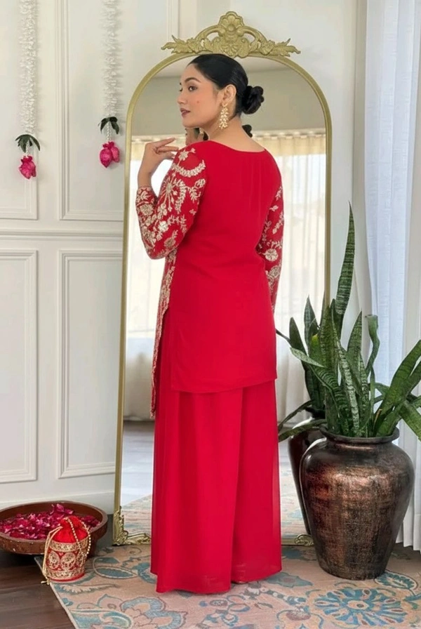 MATE FASHION Chain Kurti Plazo And Dupatta Set - M, Red