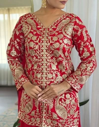 MATE FASHION Chain Kurti Plazo And Dupatta Set - M, Red