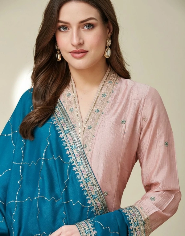 SINCERO Anarkali Dupatta And Pant Set - M, Mint Green