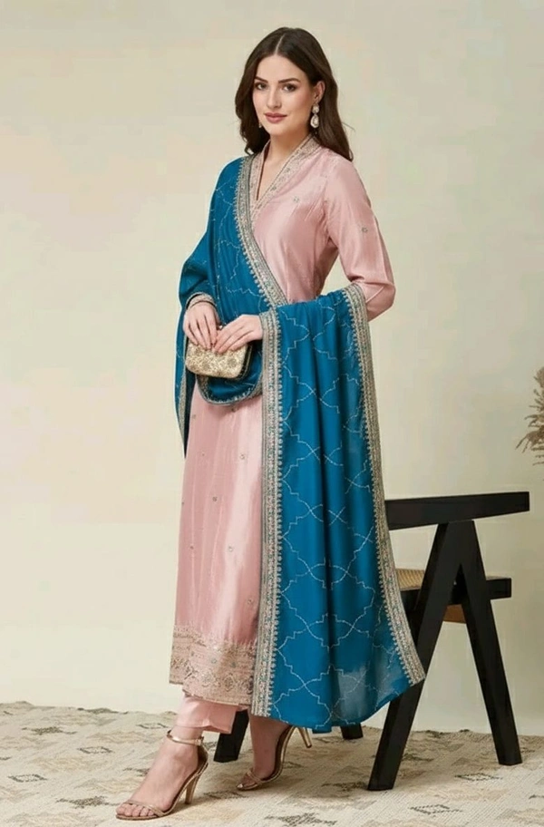 SINCERO Anarkali Dupatta And Pant Set - XXL, Mint Green